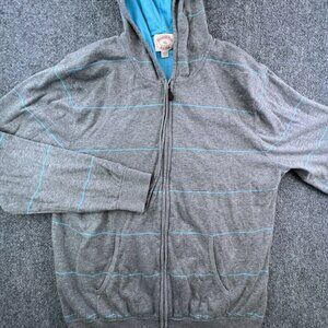 BROOKS BROTHERS Red Fleece Hooded Jacket Gray Blue Size XL Full Zip All Cotton